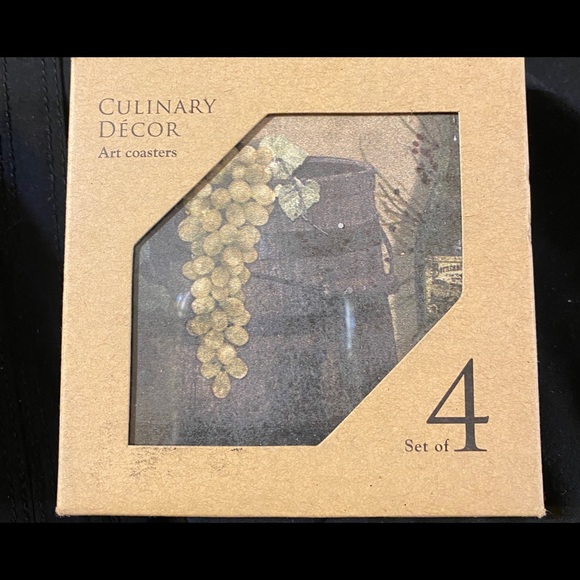 Stone Wine Art Coaster set of 4 with Cork Back - Picture 2 of 4